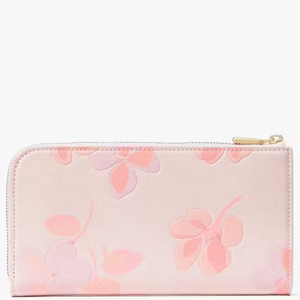 KATE SPADE Pink Devin Spring Pansies Zip-around Continental Wallet NWT - Picture 4 of 6
